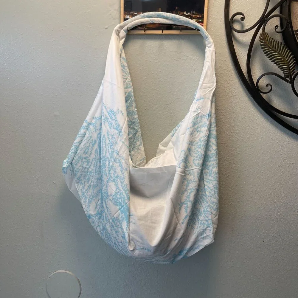 Modaposa Shoulder Bag Large White‎ & Blue Zip Closure Beach Bag Versatile Design